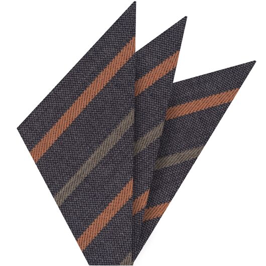 {[en]:Rust & Camel Stripes on Dark Charcoal Gray Wool Pocket Square