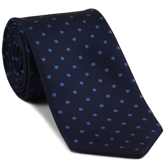 {[en]:Blue on Dark Navy Macclesfield Print Pattern Silk Tie