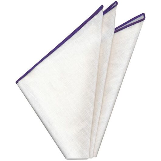 White Linen With Purple Contrast Edges Pocket Square