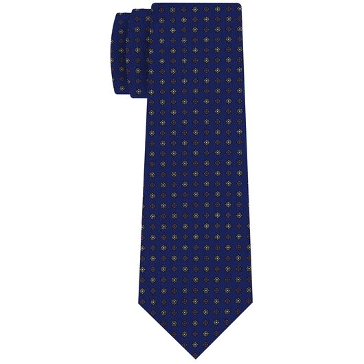 {[en]:Off-White, Red, Sky Blue & Midnight Blue on Royal Blue Macclesfield Print Pattern Silk Tie