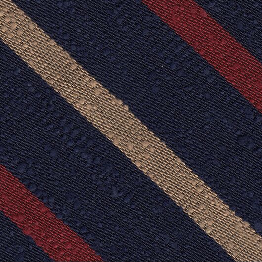 {[en]:Dark Red & Cream on  Dark Navy Blue Shantung Striped Silk Pocket Square
