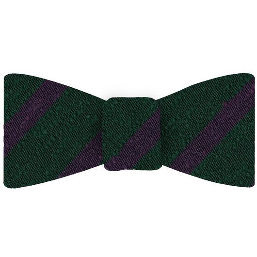 {[en]:Purple on Forest Green Shantung Striped Silk Bow Tie