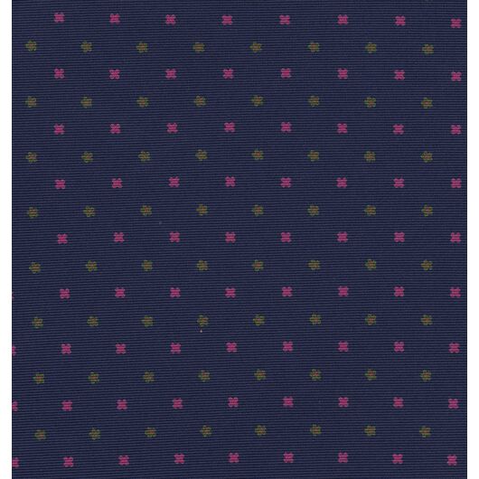 {[en]:Dark Pink, Young Leaf Green on Navy Blue Print Pattern Silk Pocket Square