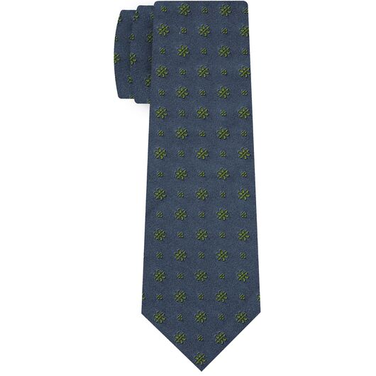 {[en]:Young Leaf Green on Charcoal Gray Classic Flower Silk Tie