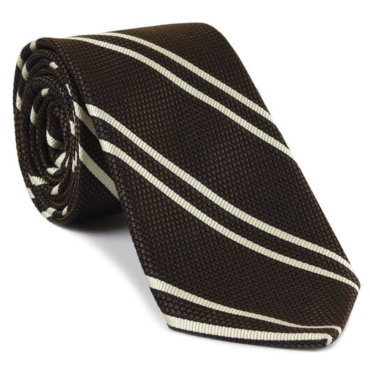 {[en]:Off-White on Chocolate Grenadine Fina Reppe Stripe Silk Tie