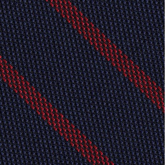 {[en]:Red on Dark Navy Blue Grenadine Fina Stripe Silk Pocket Square