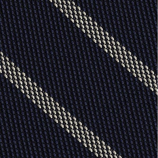 {[en]:Off-White on Dark Navy Blue Grenadine Fina Stripe Silk Pocket Square