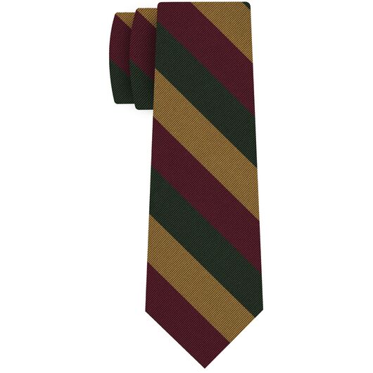 {[en]:Burgundy, Yellow Gold, Forest Green Reppe Stripe Silk Tie