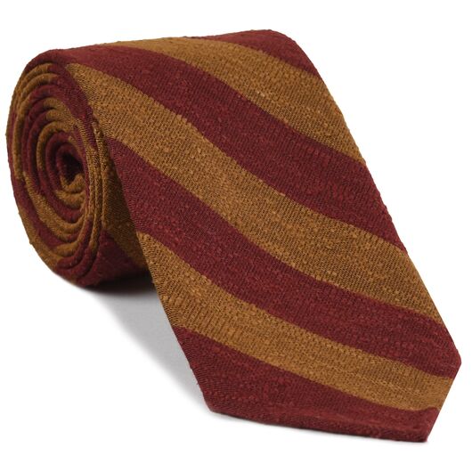 {[en]:Dark Red & Dark Gold Shantung Wide Stripe Silk Tie