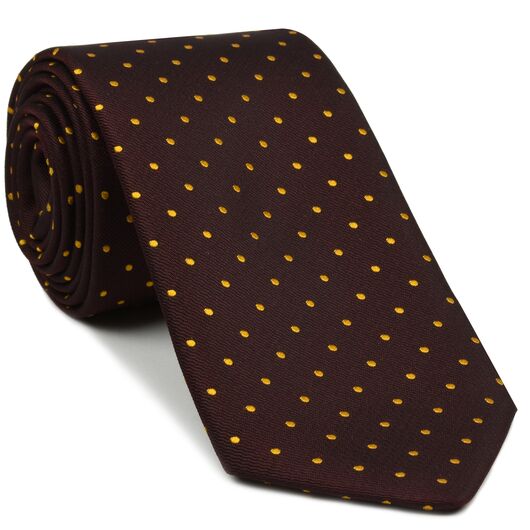 {[en]:Yellow/Gold Dots on Burgundy Pin-Dot Silk Tie