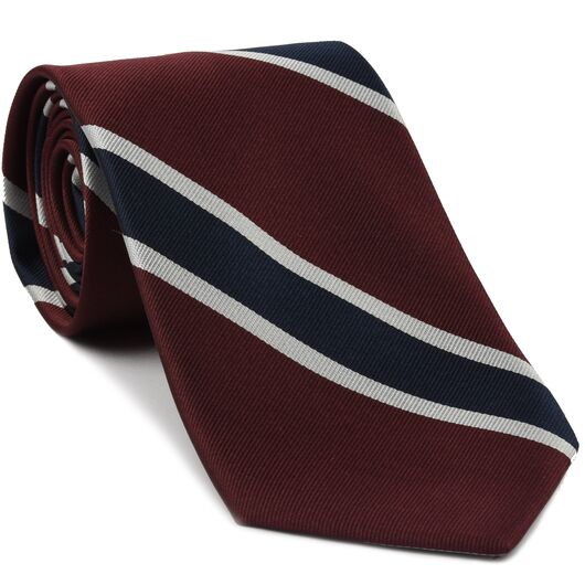 {[en]:Burgundy, Navy Blue & White Reppe Stripe Silk Tie