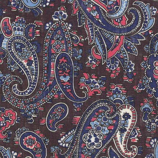 Blue, Sky Blue, Pink, Off-White & Black on Chocolate Paisley Print Pattern Linen Tie PLT-4