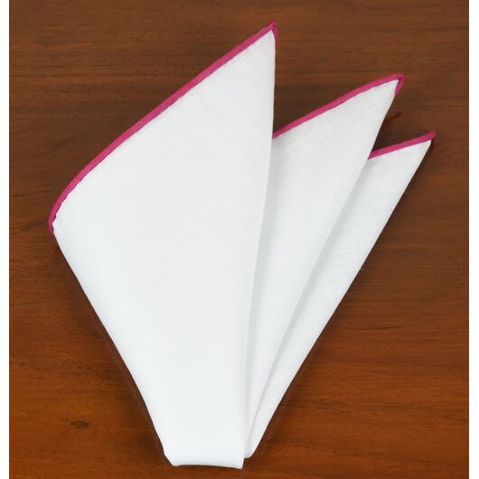 {[en]:White Linen With Pink Contrast Edges Pocket Square