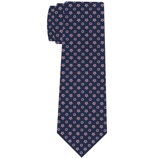 {[en]:Light Lavender on Dark Navy Blue Macclesfield Print Pattern Silk Tie