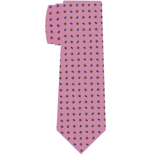 {[en]:Blue & Burnt Orange on Pink Print Pattern Silk Tie