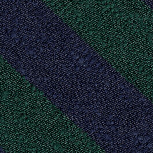 {[en]:Forest Green & Navy Blue Shantung Wide Stripe Silk Pocket Square