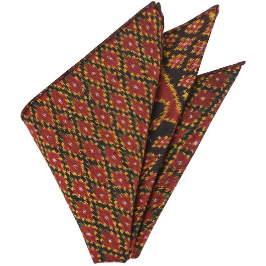 Red & Yellow on Black Mudmee Silk Pocket Square #VPS-21