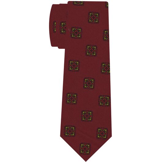 Lime Green & Black on Red Macclesfield Printed Silk Tie #MCT-570