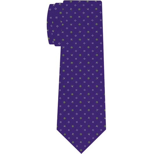{[en]:White & Green on Purple Macclesfield Printed Silk Tie