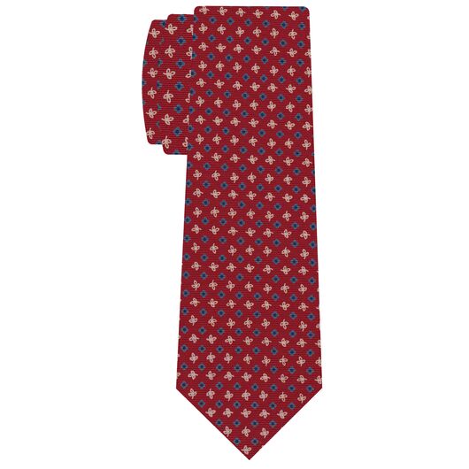 Sky Blue, Blue & Off-White on Red Macclesfield Printed Silk Tie #MCT-577