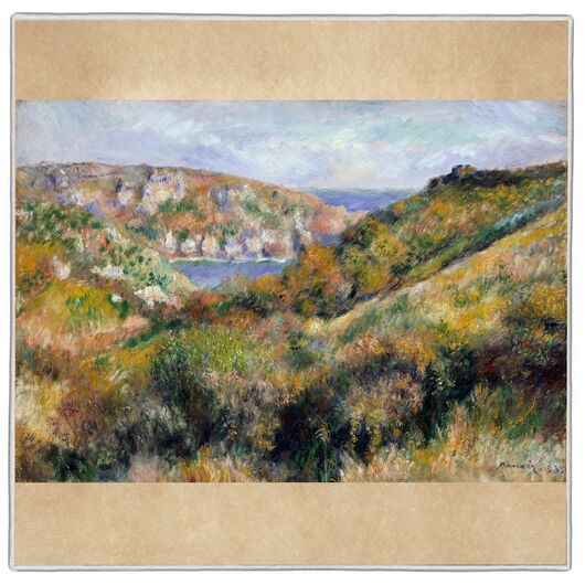 Hills around the Bay of Moulin Huet, Guernsey Auguste Renoir Pocket Square 1
