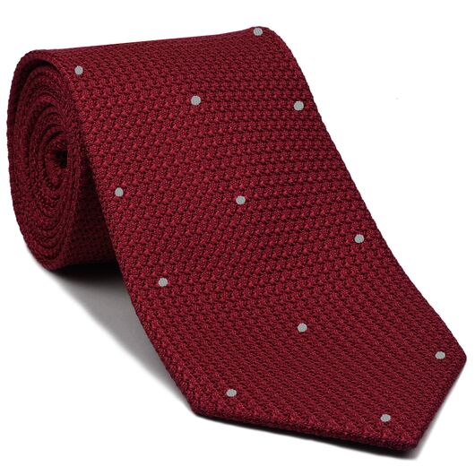 {[en]:Red Grenadine Grossa with Silver (Hand Sewn) Pin Dots Silk Tie