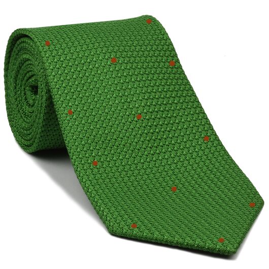 {[en]:Bottle Green Grenadine Grossa with Burnt Orange (Hand Sewn) Pin Dots Silk Tie