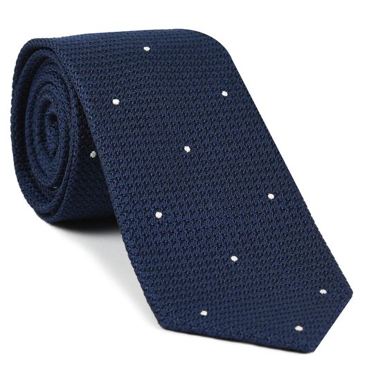 {[en]:Soft Navy Blue Grenadine Grossa (Hand Sewn) Pin Dots Silk Tie