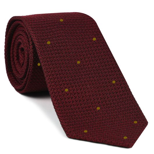 Dark Red Grenadine Grossa with Gold (Hand Sewn) Pin Dots Silk Tie #GGDT-2 (26)
