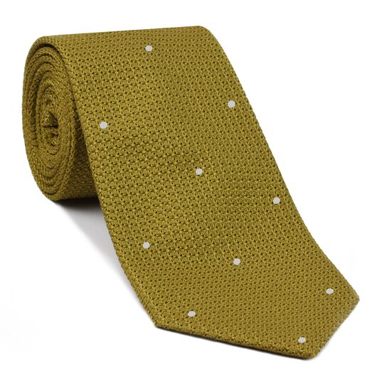 Dark Gold Grenadine Grossa with White (Hand Sewn) Pin Dots Silk Tie #GGDT-28 (1)