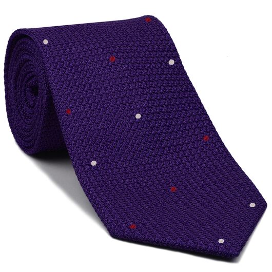 {[en]:Purple Grenadine Grossa with White & Bright Red (Hand Sewn) Pin Dots Silk Tie