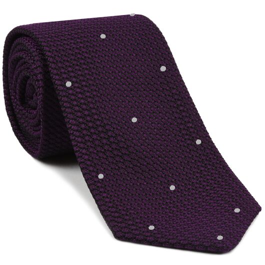 {[en]:Dark Purple/Black Grenadine Grossa with White (Hand Sewn) Pin Dots Silk Tie
