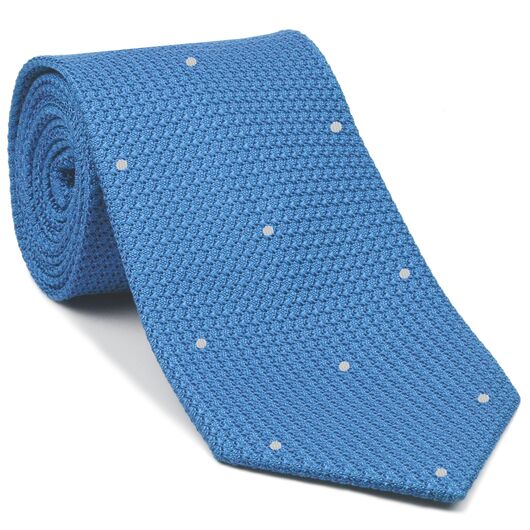 {[en]:Light Oxford Blue Grenadine Grossa with White (Hand Sewn) Pin Dots Silk Tie