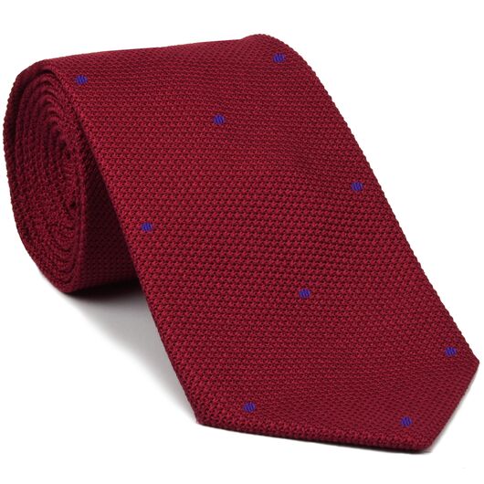 {[en]:Red Grenadine Fina with  Purple (Hand Sewn) Pin Dots Silk Tie