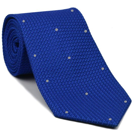 {[en]:Royal Blue Grenadine Grossa with Silver (Hand Sewn) Pin Dots Silk Tie