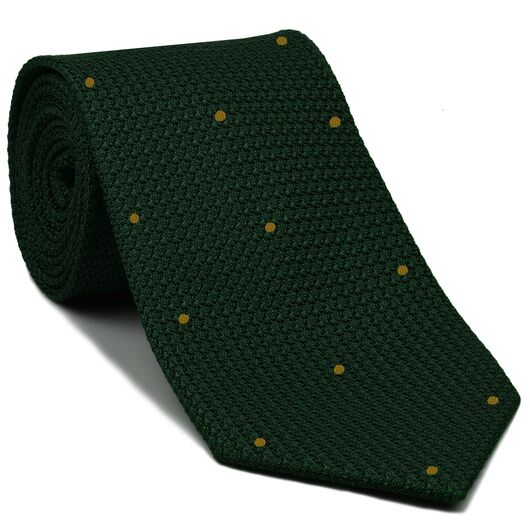 {[en]:Forest Green Grenadine Grossa with Reddish Gold (Hand Sewn) Pin Dots Silk Tie