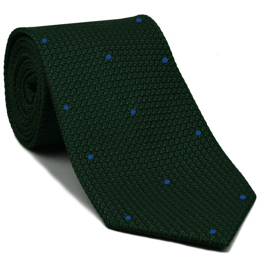 Forest Green Grenadine Grossa with Blue (Hand Sewn) Pin Dots Silk Tie #GGDT-16 (4)