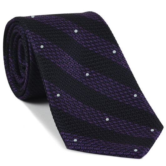 {[en]:Purple & Midnight Blue Grenadine Grossa Wide Stripe with White (Hand Sewn) Pin Dots Silk Ties