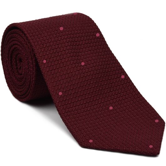 {[en]:Dark Red  Grenadine Grossa with Dark Pink (Hand Sewn) Pin Dots Silk Tie