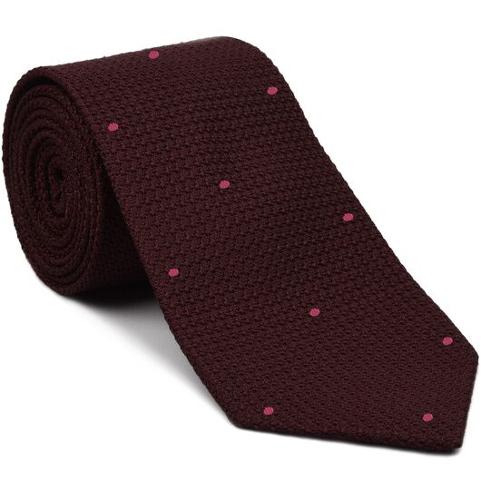 {[en]:Burgundy Grenadine Grossa with Dark Pink (Hand Sewn) Pin Dots Silk Tie