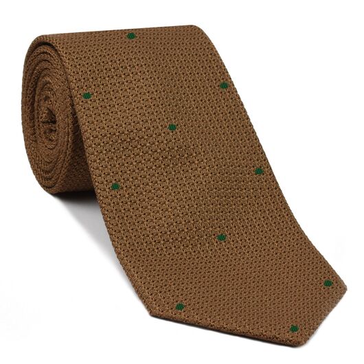 {[en]:Chocolate Grenadine Grossa with Forest Green (Hand Sewn) Pin Dots Silk Tie