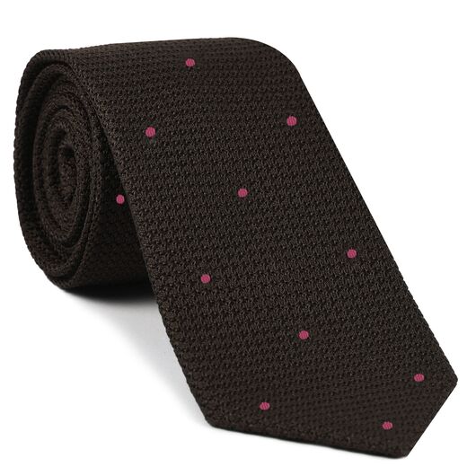 Bitter Chocolate Grenadine Grossa with Dark Pink (Hand Sewn) Pin Dots Silk Tie #GGDT-6 (12)