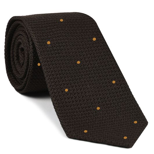 {[en]:Bitter Chocolate Grenadine Grossa with Gold (Hand Sewn) Pin Dots Silk Tie