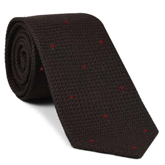 Bitter Chocolate Grenadine Grossa with Red (Hand Sewn) Pin Dots Silk Tie #GGDT-6 (8)