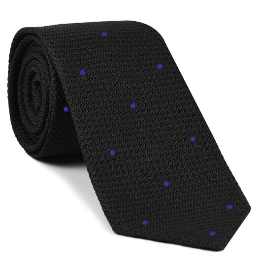 {[en]:Black Grenadine Grossa with Purple (Hand Sewn) Pin Dots Silk Tie