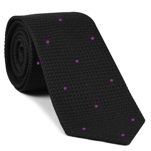 {[en]:Black Grenadine Grossa with Reddish Purple (Hand Sewn) Pin Dots Silk Tie