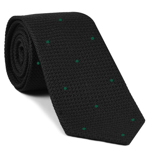 {[en]:Black Grenadine Grossa with Forest Green (Hand Sewn) Pin Dots Silk Tie