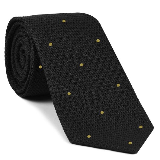 {[en]:Black Grenadine Grossa with Yellow (Hand Sewn) Pin Dots Silk Tie