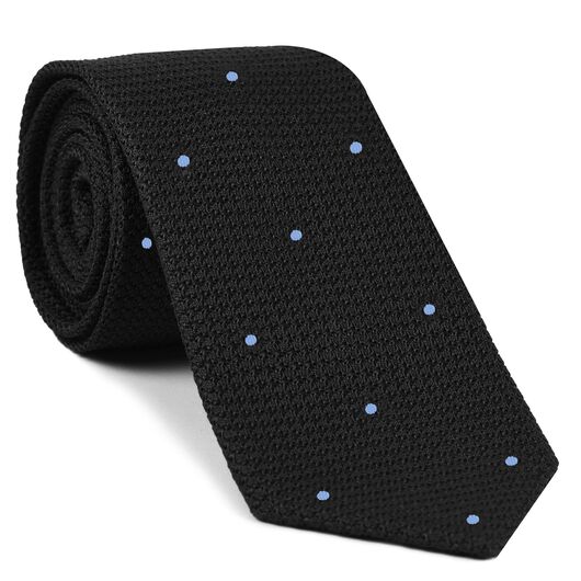 {[en]:Black Grenadine Grossa with Sky Blue (Hand Sewn) Pin Dots Silk Tie