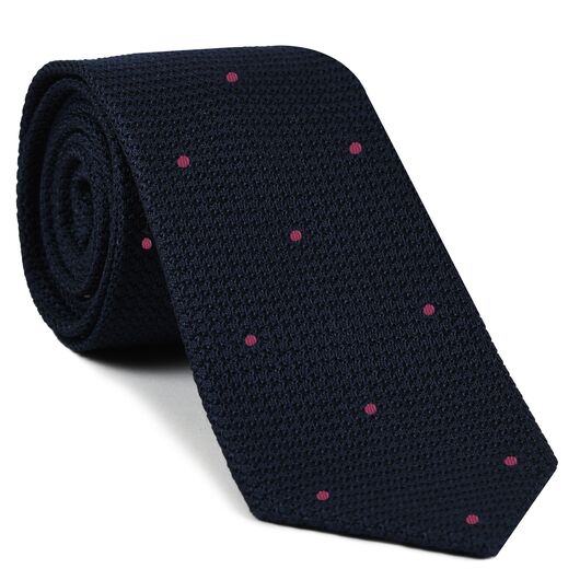 {[en]:Midnight Blue Grenadine Grossa with  Dark Pink (Hand Sewn) Pin Dots Silk Tie